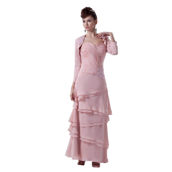 New Arrival Long Sleeve Jacket Mother of the Bride Dress Floor Length Chiffon Appliques Design WD4-377