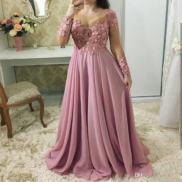 ZYLLGF Fashion Lace Mother Of The Bride Dresses With Long Sleeves Sheer Jewel Neck Wedding Guest Dress Chiffon Beaded Plus Size Evening Gown