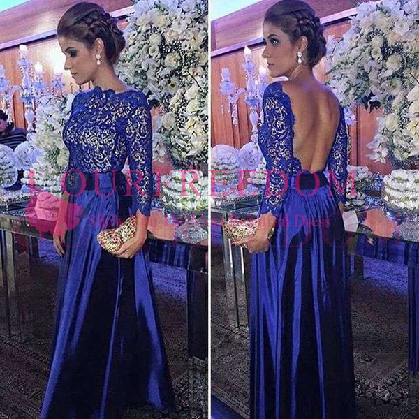 Modern Royal Blue Long Sleeve Mother's Dresses Backless Elastic Silk Like Satin Floor Length Grooms Dresses For Wedding Wear