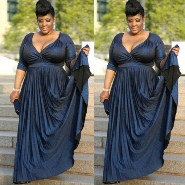 Plus Size Dark Navy Mother of Bride Groom Dresses Formal Occasion Wear Gowns Evening Dress Deep V Neck Half Sleeves Evening BA9084