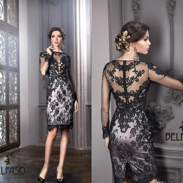 New Black Sheath Knee Length Elegant Plus Size Mother Of The Bride Groom Dresses Sheer Lace Sexy Cocktail Gowns ba3285