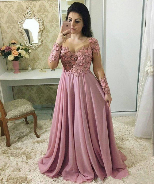 Romantic Flower Chiffon Mother of the Bride Dresses New A-Line Sheer Long Sleeve Plus Size Wedding Guest Dresses Formal Gowns M023