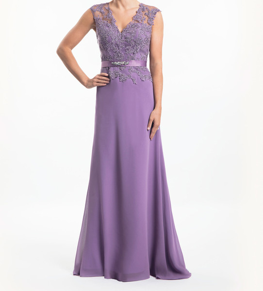 Gorgeous Violet Mother of the Bride Dresses Chiffon Tulle with Floral Applique Beads Zipper Back Long 