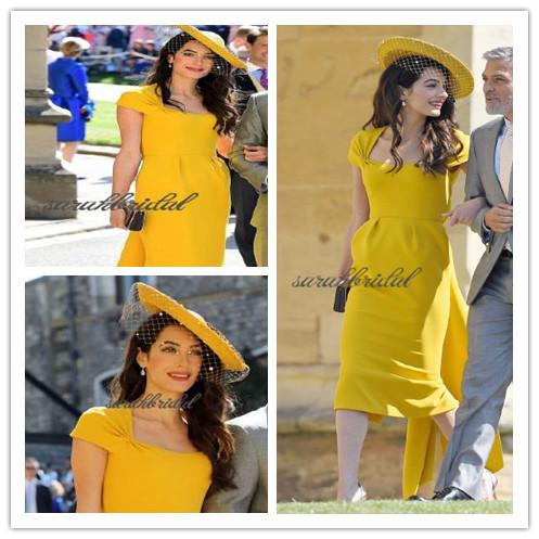 British Royal wed events Amal Alamuddin capped elegant yellow stain same party gowns custom made Special Occasion celebrity Dresses