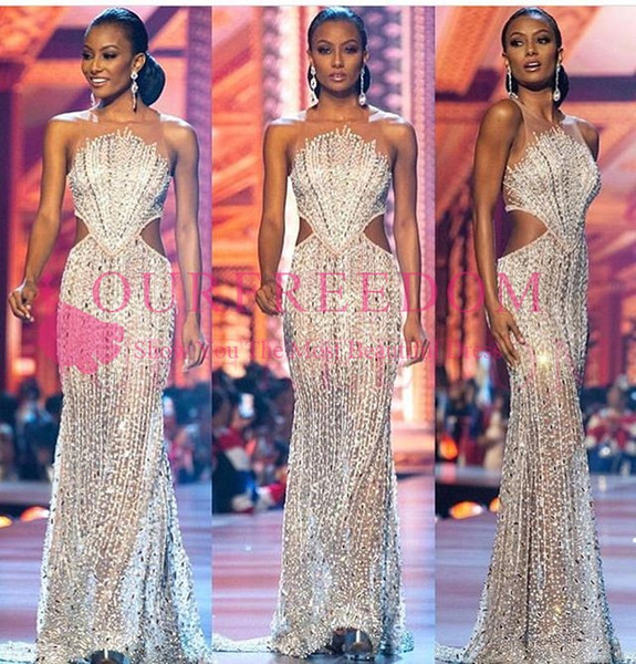 Sparkly Sequins Beading Celebrity Dresses Sheer Jewel Neck Cutawat Side Sheath Formal Evening Occasion Prom Dresses Hot Sale For Party