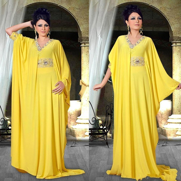 Arabic Middle East Abaya Celebrity Dresses Beaded Neck with Sash Pleats Party Formal Evening Prom Gowns