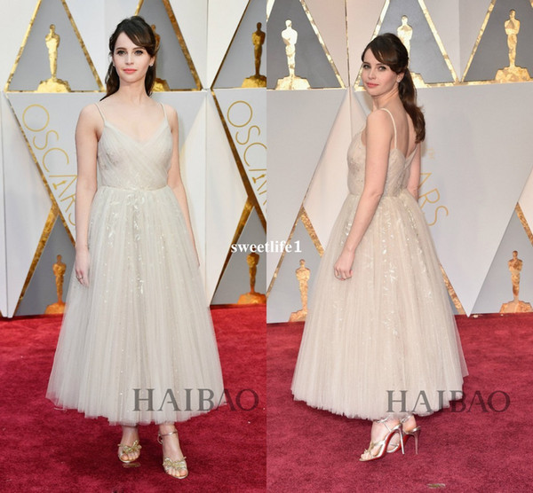 89th Annual Academy Awards Felicity Jones Red Carpet Dresses Elegant Tulle Ankle Length Spaghetti Puffy Celebrity Dresses Custom Made