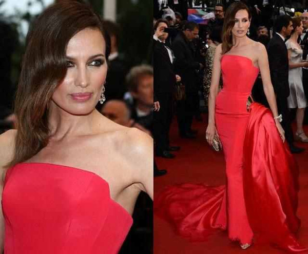 Ralph And Russo Red Celebrity Dresses Taffeta Ruffles Long Length Sheath Court Train Unique Design 2016 Prom Gowns Red Carpet Dress Custom