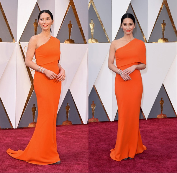 The Oscars 2016 88th Academy Awards Olivia Munn One-shoulder Ruched Backless A Line Red Carpet Celebrity Dresses Evening Gowns