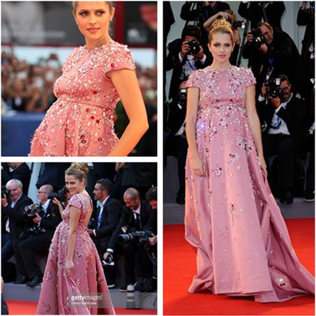 BlingBling Teresa Palmer Maternity Celebrity Dresses Pink Evening Gowns Beaded Rhinestone Crystal Pregnant Party Gowns 73rd Venice Film