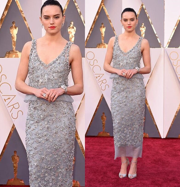 Luxury 88th Academy Awards Oscars 2016 Celebrity Dresses Crystal Beading Sheath Formal Evening Dress Tea Length Formal Prom Dress