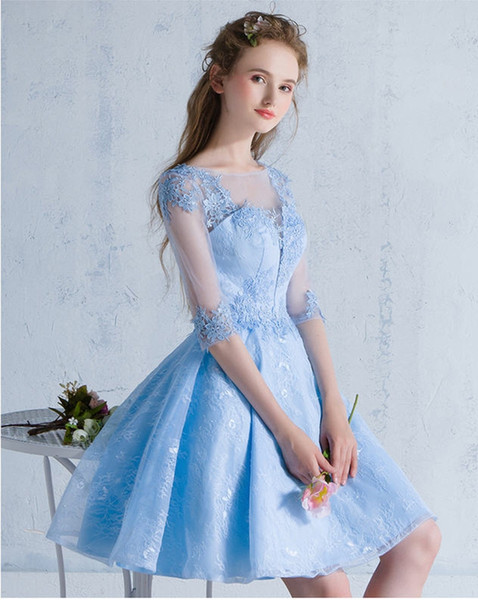 Elegant Blue Prom Dress Online Cheap Evening Gowns Formal Wear For Women Short Party Dresses Celebrity Special Occasion Dress 