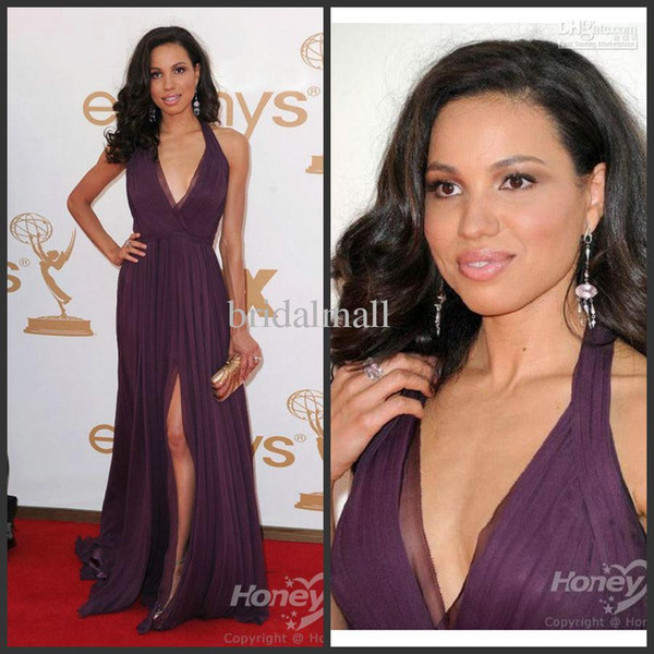 2011 Emmy Awards Jurnee Smollett Deep V Necklie Chiffon Celebrity Dress MA109
