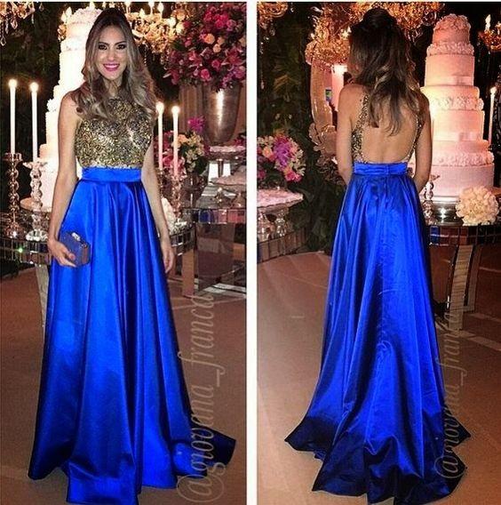Elegant Royal Blue Celebrity Evening Dresses 2017 Long Beadings Backless Pageant Prom Gown For Special Occasion Party Dress robe de soiree