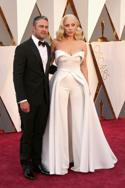 88th Oscar Lady Gaga Celebrity Dresses 2016 New Sweetheart Sassy Dresses with Trousers High Quality Satin Sexy Red Carpet Gowns Custom