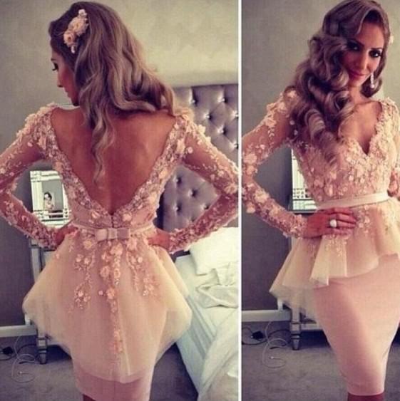 Long Sleeve V-Neck Myriam Fares Friendtube Sheath Knee Length Celebrity Dress