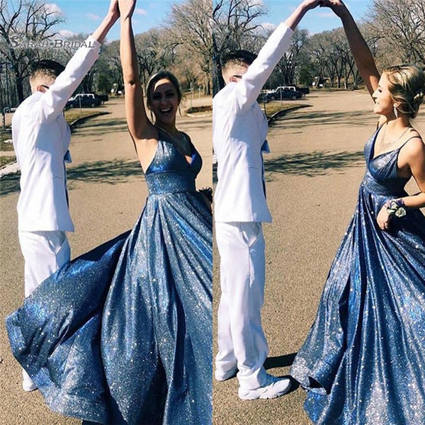 Bling A-line V-neck Sequined Evening Dress Sleeveless High End Quality Custom Made Hot Sale Prom Celebrity Gowns 