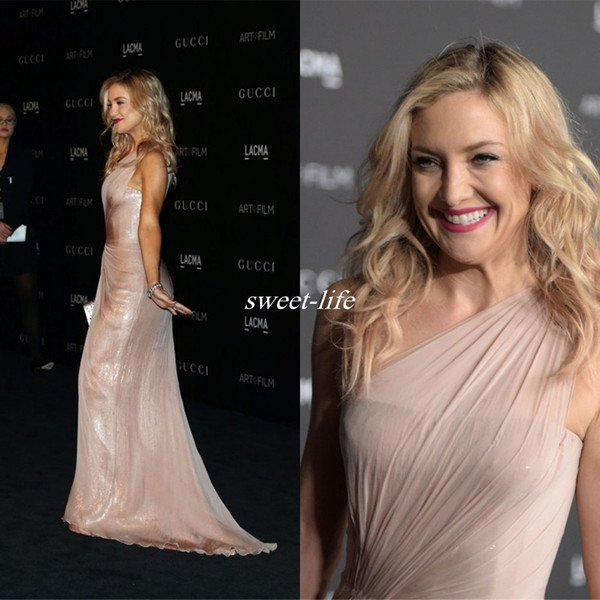 Fashion Kate Hudson Celebrity Dresses Pleats One Shoulder Mermaid Formal Dresses Red Carpet Dress Cheap Pleated Sequined Evening Gowns 2016