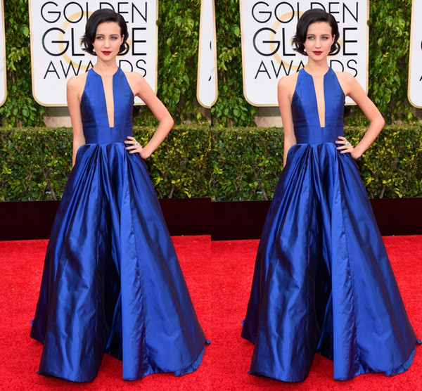 72nd Golden Globe Julia Goldani Telles Crew Taffeta Elegant A-line Royal Blue Evening Prom Party Celebrity Dresses