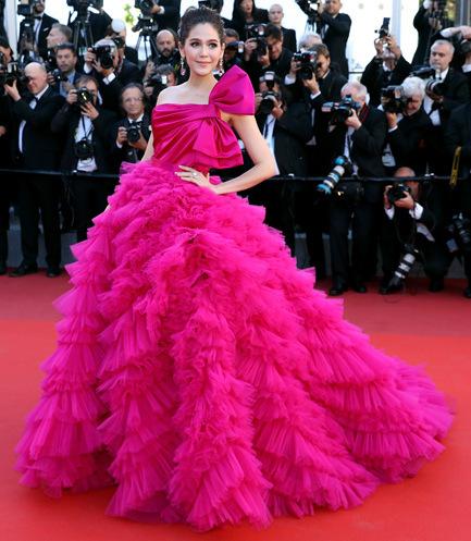 Custom Made Araya Hargate Fuchsia One-shoulder Backless Princess Ball Gown Prom Dress 2017 Cannes Film Festival Celebrity Dresses