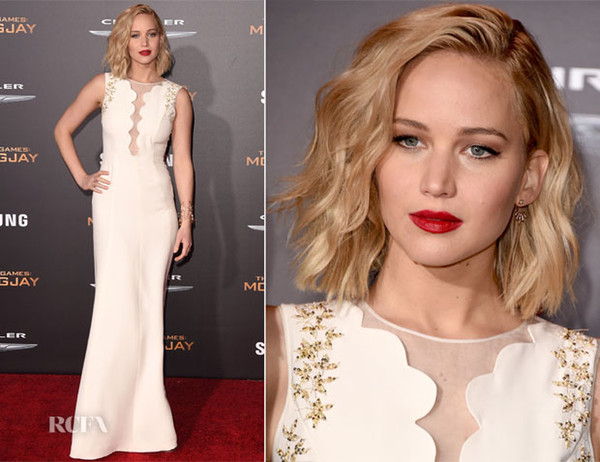Crew Neck Ivory White Mermaid Jennifer Lawrence Celebrity Dresses Customized Beaded Sheer Neck Sleeveless Floor Length Evening Gowns