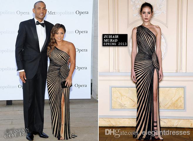 Fashion New Evening Gowns Slit Front Mermaid Black One-Shoulder Celebrity Dresses