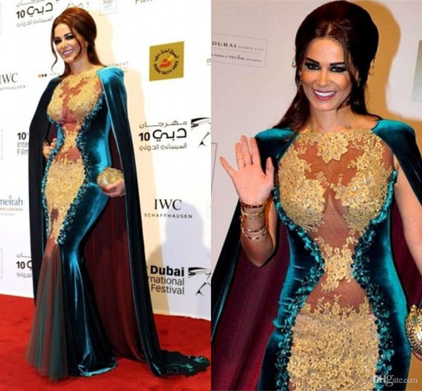 Elegant Satin Appliques Lace Beaded Mermaid Muslim Evening Dresses Kaftan Robe Sirene Longue Zipper-Up Court Train Celebrity Dresses