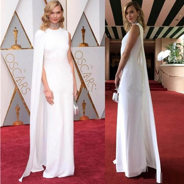 Oscar White Karlie Kloss Celebrity Evening Dresses With Capes Jewel Neckline Long Plus Size Custom Made New Elegant Red Carpet Gown