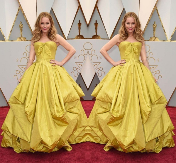 2017 Celebrity Dresses Strapless Yellow A-Line Red Carpet Dresses Sleeveless Evening Dresses Back Zipper Tiered Ruffle Custom Made Prom Gown