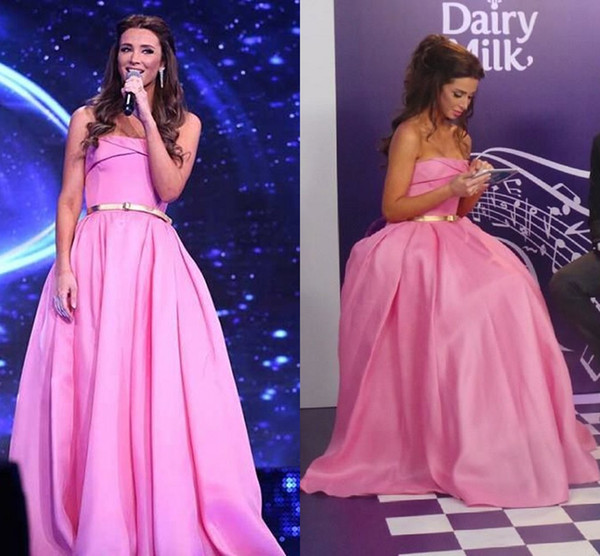 2015 Pink Princess Evening Celebrity Dresses Inspired by Lebanon Annabella Hilal Strapless Sleeveless Evening Prom Formal Gowns Vestidos