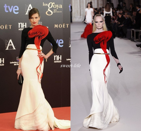 Nieves Alvarez Celebrity Dresses Stephane Rolland Hand-made Flower 3 4 Long Sleeve Tiers Mermaid Long Evening Party Dresses Custom Made 2016
