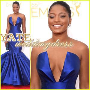 Newest Keke Palmer Emmy Awards 2014 Red Carpet Sweetheart Mermaid Celebrity Dresses Satin Ruffles Royal Blue Evening Gowns Prom Vestidos
