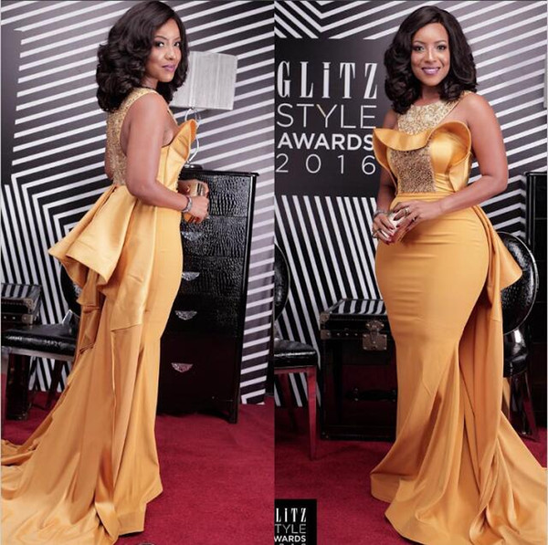 Custom Made 2017 Sexy Mermaid Evening Dresses Scoop Neck Crystal Beaded Glitz Awards Celebrity Dresses African Women Formal Evening Gowns