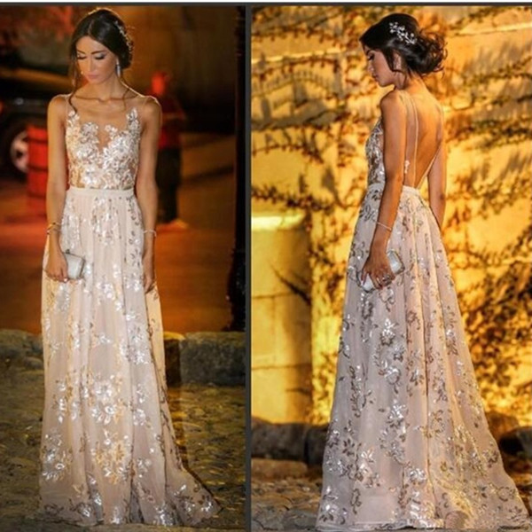 New Luxury Sequins Celebrity Dresses Backless Sleeveless Beads Plus Size Formal Prom Gowns Sweep Train Jewel Neck Party Dress