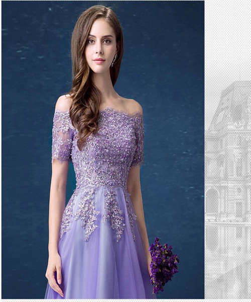 Vintage Celebrity Dresses Online Cheap Elegant Purple Sweety A-line Bateau Print Dress Evening Wear Ropa Formal Para Mujer New Arrival 2016