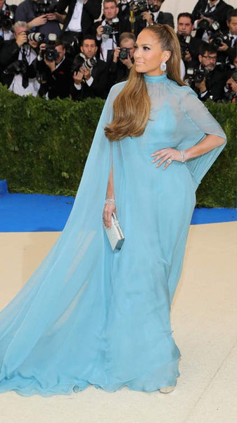 New York Jennifer Lopez Caped Blue Evening Dress 2017 Celebrity Dresses Met Gala More 2017 Gala Dresses