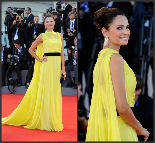 2016 Venice Film Festival Long Yellow Chiffon Party Celebrity Dresses Evening A Line Elegant Evening Dresses