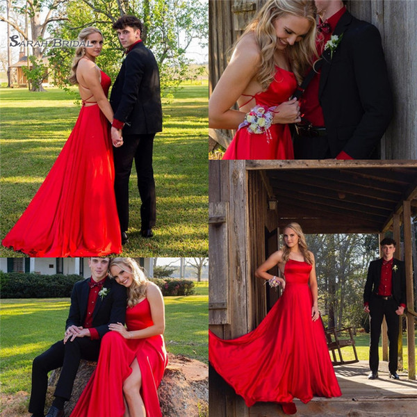 Red A-line Evening Dress With Criss-cross Back Sleeveless Custom Made Hot Sales Celebrity Gowns 