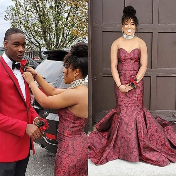 Burgundy Mermaid Sweetheart With Sweep Train Sleeveless High End Quality Evening Party Celebrity Gowns 