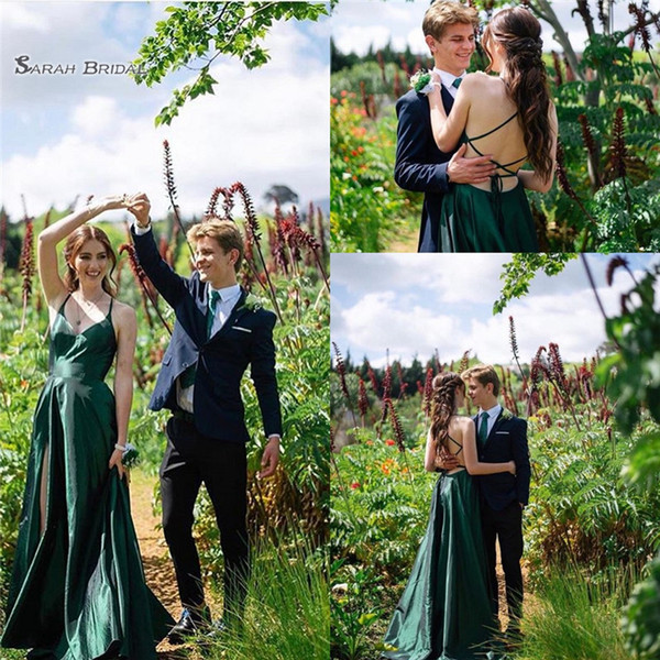 Eyesight Green Spaghetti Straps With Sexy Criss-cross Back A-line Formal Evening Dress Celebrity Gowns 