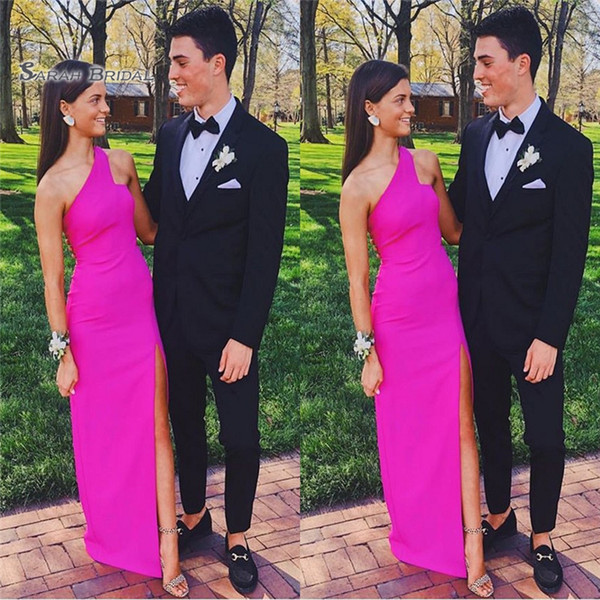Sexy Sheath One Shoulder Split Front Celebrity Dress Sleeveless High End Quality Dress Custom Made Hot Sales Evening Gowns