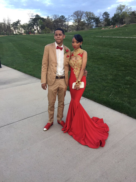 2017 Red Carpet Mermaid Celebrity Dresses With High Neck Gold Embroidery Sexy Evening Prom Gowns Pageant Dresses