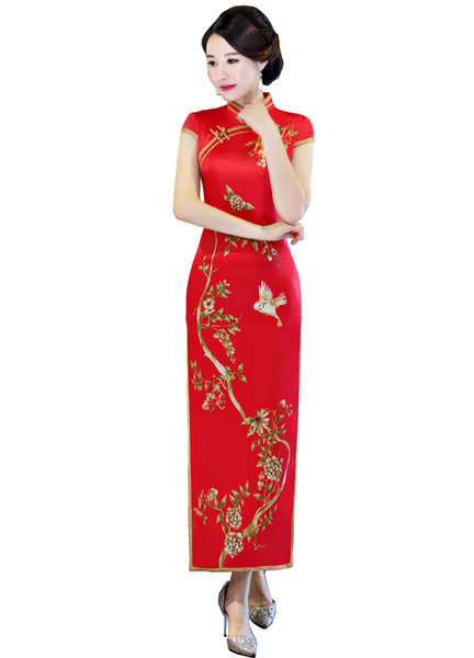 Shanghai Story 2022Faux Silk Qipao Dress Leaf Flower Print chinese style dress Chinese Oriental dress Women's cheongsam