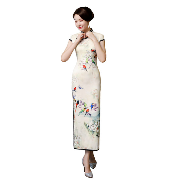 Shanghai Story 2022Autumn New Arrival Women's Floral Qipao Faux Silk Cheongsam Dress Long Chinese Traditional Dress For Women