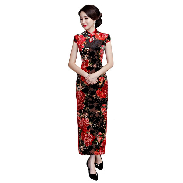 Shanghai Story 2022New Arrival Women's Flower Print Qipao Long Chinese Cheongsam Dress National Trend Dress