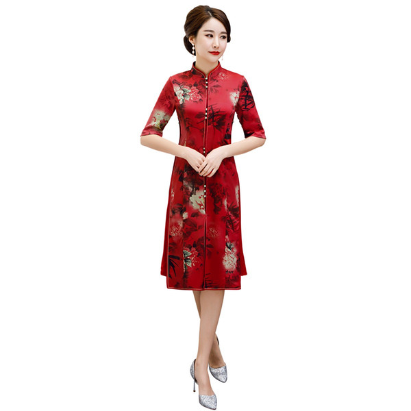 Shanghai Story Cheongsam Vietnam Aodai Style Dress Chinese Traditional Dress Faux Silk Qipao Chinese Women's Dress