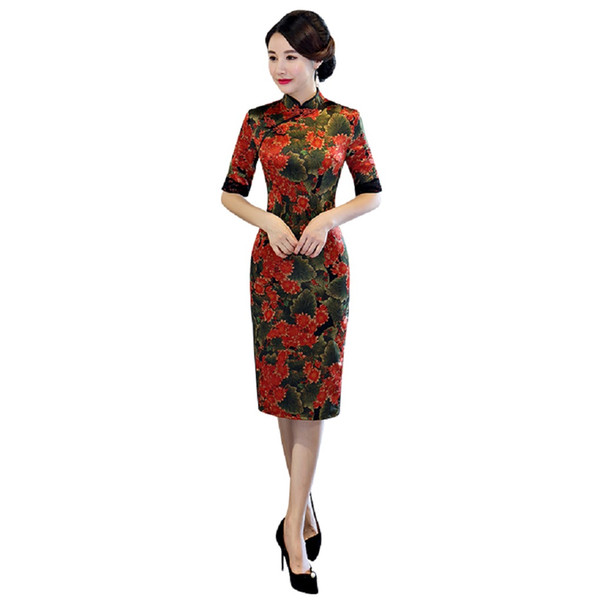 Shanghai Story 2022New Arrival Top Quality Long Qipao dress With Lining Chinese Dress Flower Print Cheongsam Qipao Dress