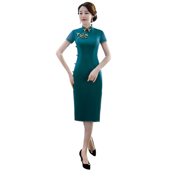 Shanghai Story 2022New Sale Knee Length Chinese Button Chinese Dress Short Sleeve Qipao Chinese Traditional Dress Women's Cheongsam Dress