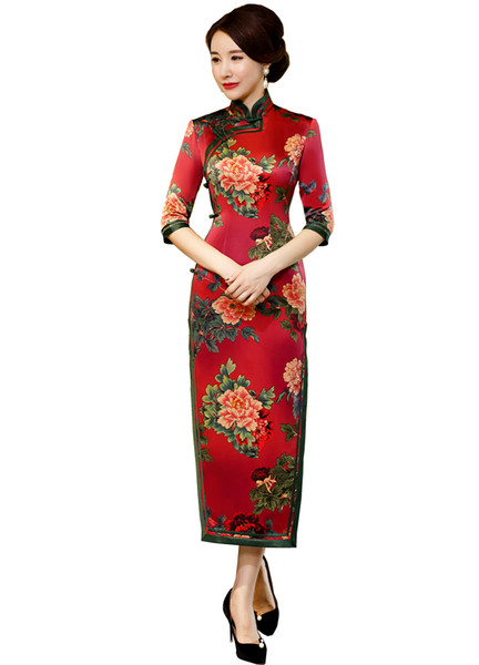 Shanghai Story 2022New Sale Oriental Dress Chinese Traditional Dresses Long Cheongsam Flower Print Qipao Women's Chinese Dress