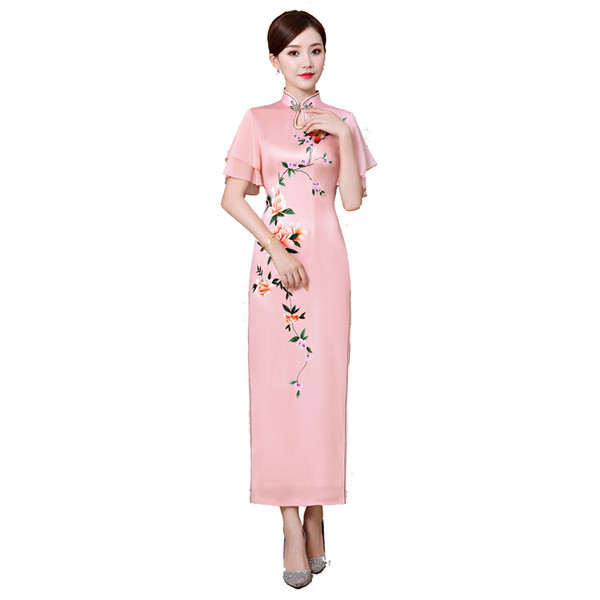 Shanghai Story Keyhole Qipao Chinese traditional Dress chinese Oriental dress Short Sleeve long Cheongsam For Women 3 Color